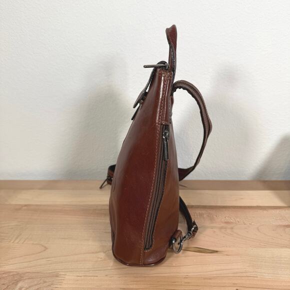 L’Artigiano Italian Leather Mini Backpack Cognac Brown Made in Italy Vintage main image 5